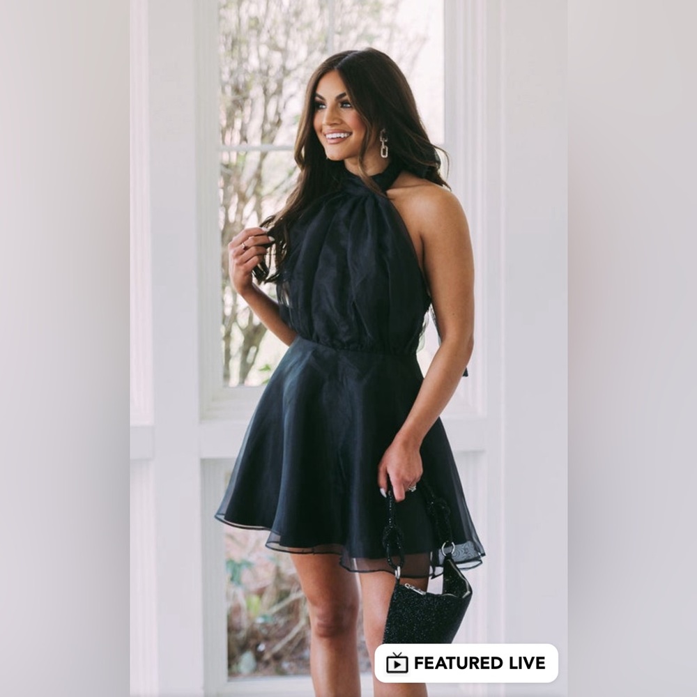 These 3 boutique black organza dress with bow tie in the back